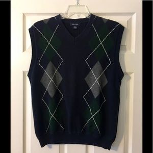 Nautica Mens Sweater Vest Navy Blue Green Argyle L